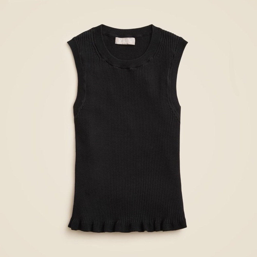 J Crew Women’s Black Ruffle-trim Shell Tank Top Premium Cotton Size XS